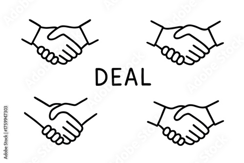 Handshake icons with 'deal' label - business agreement vector illustration