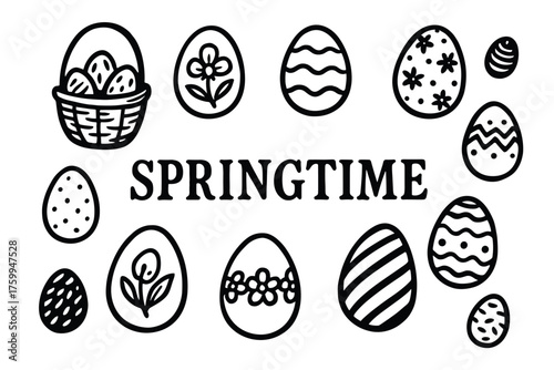 Springtime celebration with decorative easter eggs in black and white