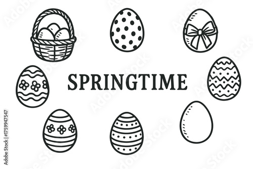 Springtime easter eggs line art: decorative patterns for seasonal celebration