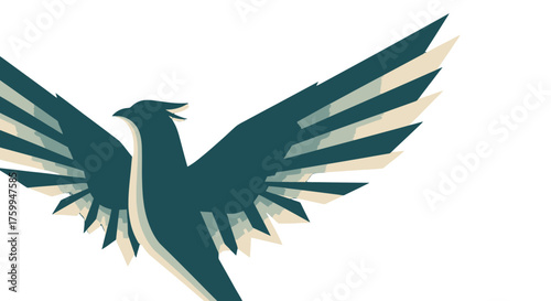 Abstract Phoenix Silhouette Displaying Forward Momentum and Powerful Ascent Against Black Background