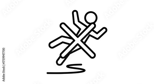 Abstract Stick Figure Depicting Running Fail, Crossed Out Symbolic Presentation