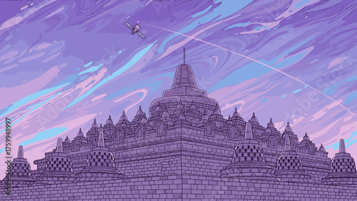 borobudur temple architecture is an ancient landmark of indonesian culture and religion under the bright sky