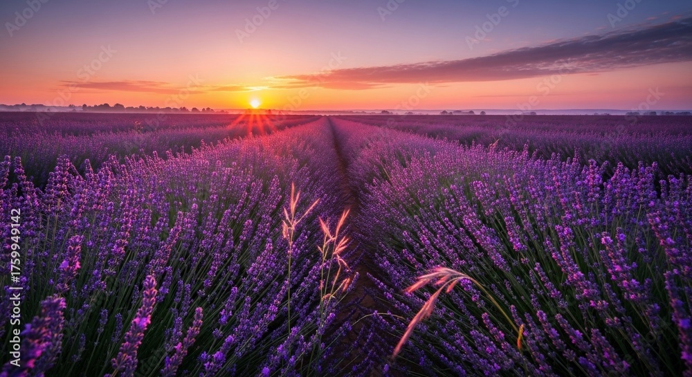 Fototapeta premium Lavender field at sunrise landscape