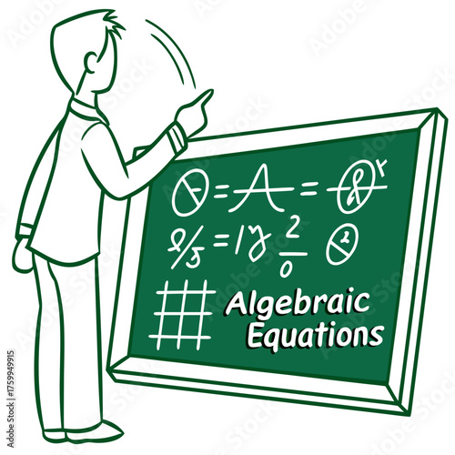 Vector art of algebraic equations on blackboard isolated on white