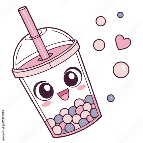 Vector art of cute boba tea with face