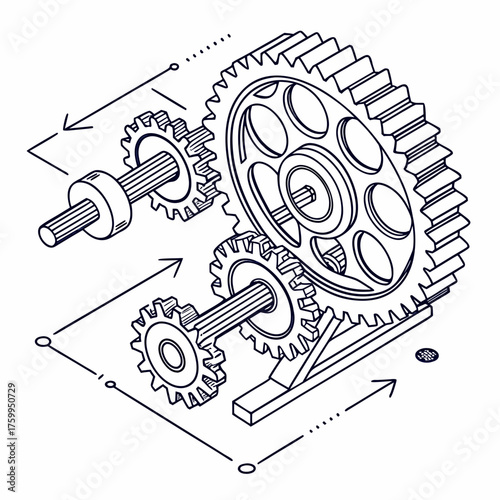 Vector art of isometric view of gears isolated on white