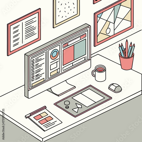 Vector art of isometric workspace