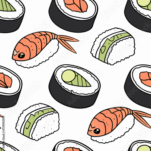 Vector art of seamless sushi pattern