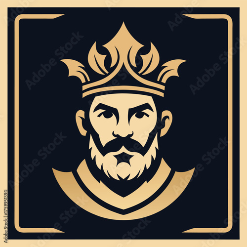 Gold King Crest Vector Design:  Monarch Portrait Emblem, Classic Style