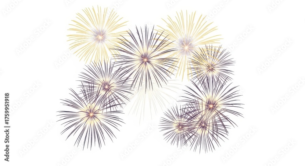 Obraz premium Fireworks display isolated on white background for celebration and festive events