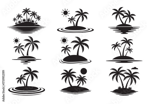 Tropical island icon, Tropical island solid vector