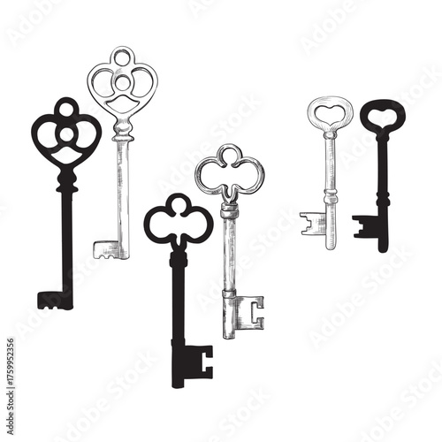 Set of vintage keys, vector illustration