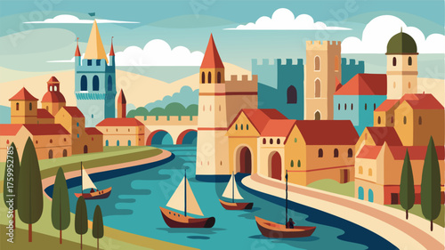 A glimpse into the rich history of the city with centuriesold buildings lining the canal as boats navigate through the bustling waterway.