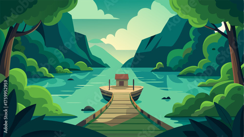 A hidden fishing dock nestled in a secluded cove accessible only by a narrow path through the lush greenery offering a quiet escape from the chaos of the world.
