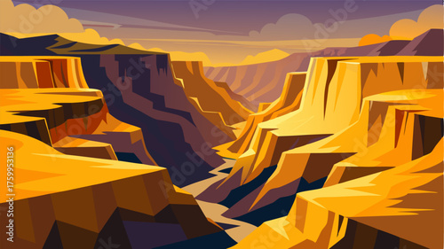 A panorama of golden cliffs and deep ravines makes up this picturesque desert canyon a sight that takes your breath away.