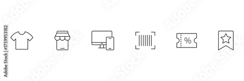  E-commerce line Icons. B2C line icons. Business to customer service, retail, digital marketing, direct sales, customer experience and more. Vector illustration.