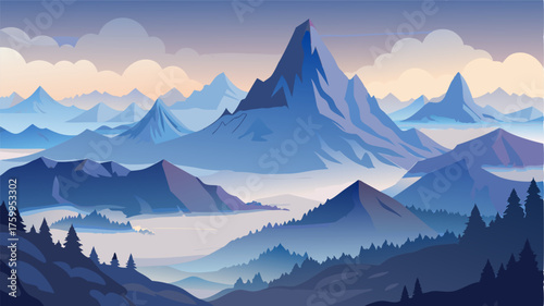 A breathtaking vista of mountains rising out of the fog creating an otherworldly atmosphere.