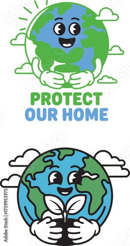 Save earth illustration planet holding heart protect our home eco friendly concept design for environment awareness vector artwork