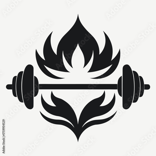 Modern Black Barbell Weightlifting Emblem Fitness Gym Design: Strength Training for Athletic Lifestyle, Fitness and Physical Wellness