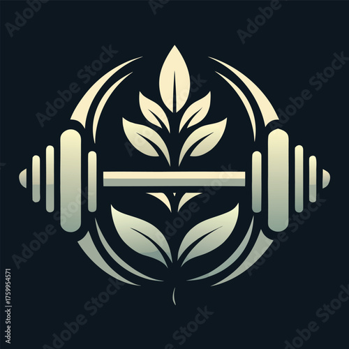 Elegant Silver Barbell Weightlifting Emblem Fitness Gym Design: Strength Training for Athletic Lifestyle and Physical Wellness