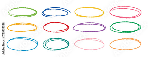 Multi colored ovals and bubbles to circle and highlight text. Set of hand drawn colorful vector doodle ellipses. Different brush drawn black circles, marker round elements.