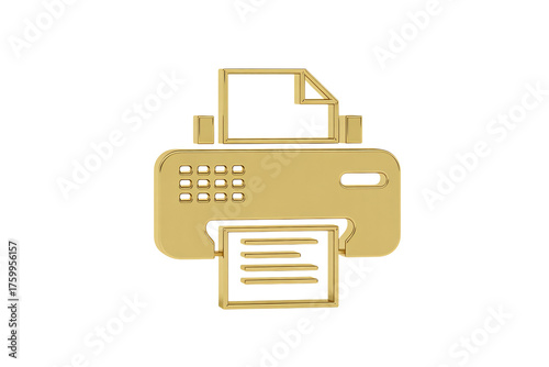 Gold printer icon with paper documents, perfect for business presentations, marketing materials, and modern office designs