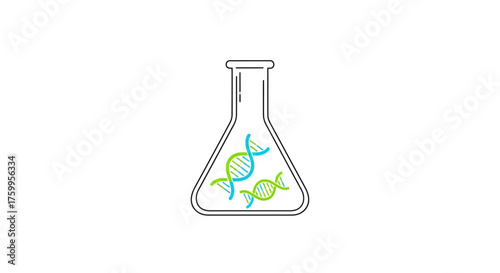 Laboratory flask containing colorful dna strands.