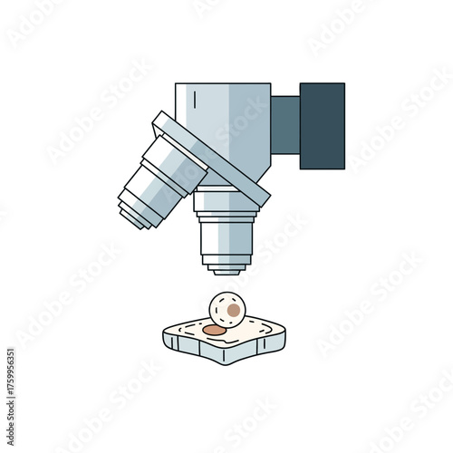 Microscope examining a cell on a slide.