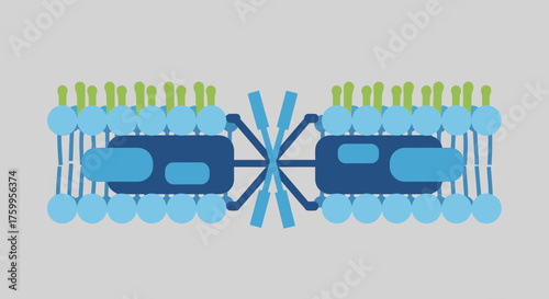Abstract molecular structure with blue and green elements.