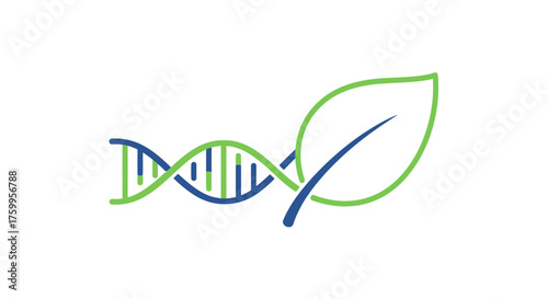 DNA helix intertwined with a green leaf symbol.