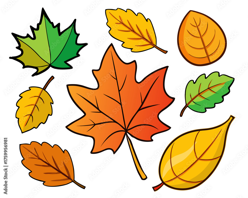 Obraz premium Isolated Collection of Colorful Autumn Leaves 