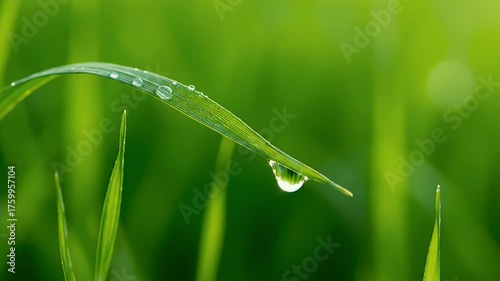 Dewdrop on Green Blade: Freshness, Nature, and Serenity