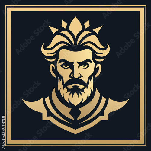 Royal Portrait Illustration: Golden King with Crown and Beard in Elegant Vector Art