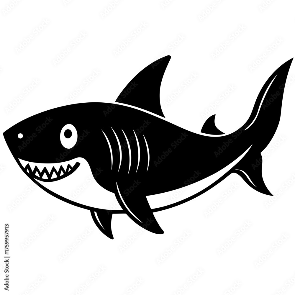 Obraz premium Cute Smiling Black and White Shark Vector.