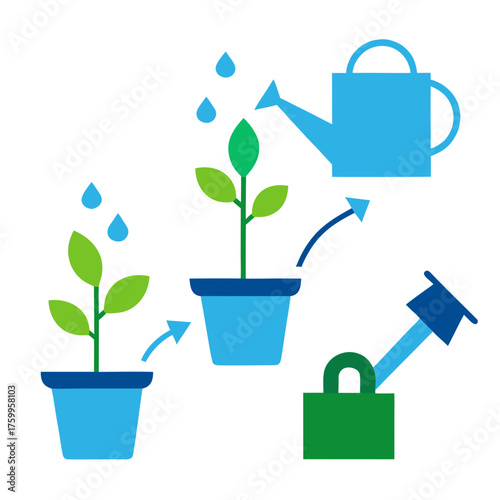 Plant care vector illustration watering potted plants scalable svg icon