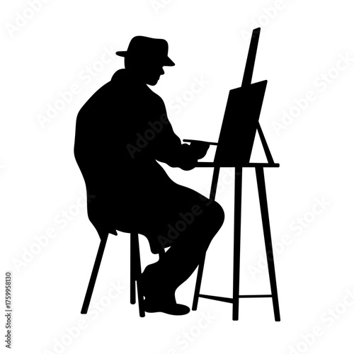 Vector illustration of a man silhouette painting on canvas