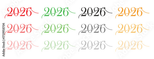 Elegant Script Typography Design for the Year 2026 in Assorted Pastel and Vibrant Color Tones, Stylish Celebration Graphic