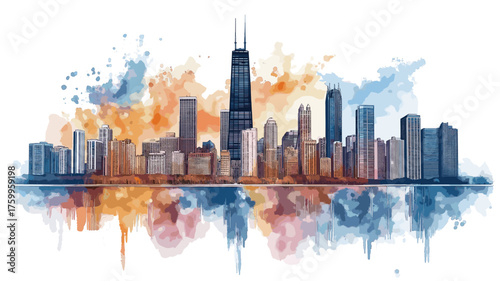 Chicago. Chicago hand drawn watercolor illustration