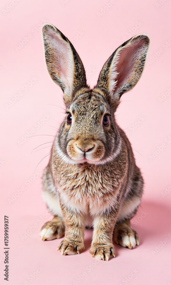 Obraz premium bunny oversized adorable rabbit ears sits atop soft pastel pink background minimalist flat lay