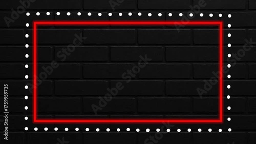 Illuminated frame with light bulbs on a brick wall