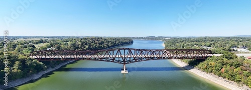 Wallpaper Mural Aerial shot of rusty steel truss Bronston Bridge named The Houseboat Capital of the World Bridge spanning Cumberland River, with tree-lined banks and distant countryside Torontodigital.ca