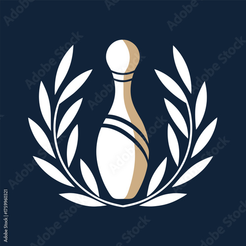 Sophisticated Bowling Pin Emblem with Laurel Wreath Illustration Achievement and Prestige Symbol for Sport League and Tournament