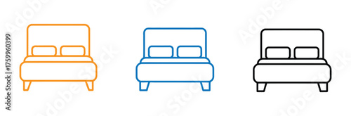 Modern bed icons in orange, blue and black for interior design projects and sleep concepts, perfect for websites, apps, or presentations about bedrooms
