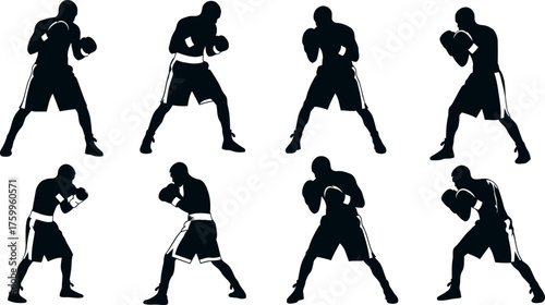 silhouettes of men boxin in various sports and dance activities
