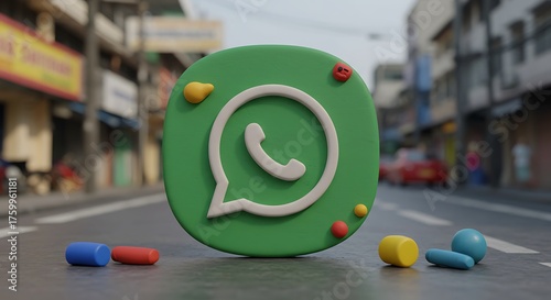 Three dimensional whats app logo on a road a modern digital communication