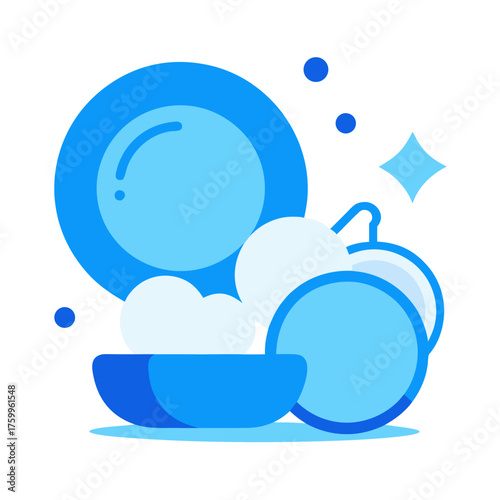 Clean vector illustration of washing dishes process scalable svg icon isolated on white background