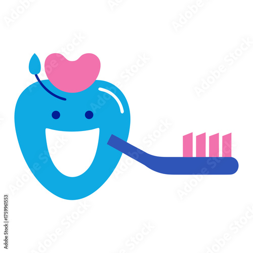 Flat dental care vector stepwise tooth brushing illustration icon isolated on white background