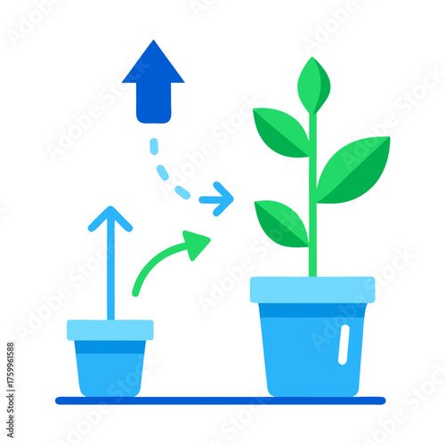 Vector art illustrating potted plant watering and growth process isolated on white background