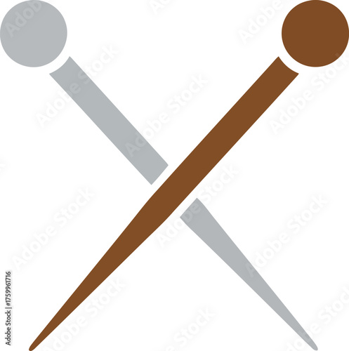 Two crossed sewing pins one brown one silver isolated on white vector