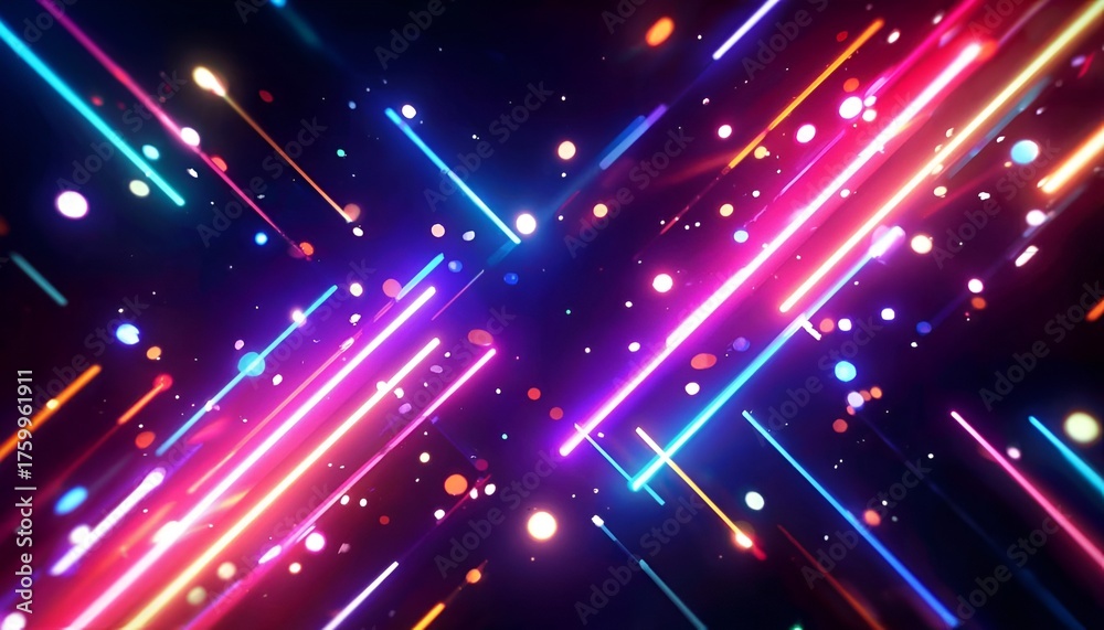 Fototapeta premium Abstract neon light streaks in vibrant colors on dark background 